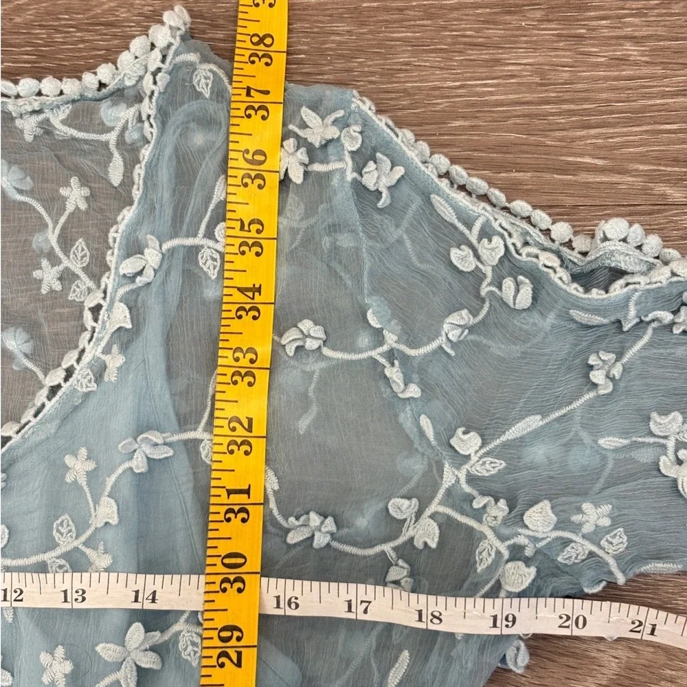 Sundance Blue Embroidered Mesh Lace Empire Waist Dress Sz 16 Boho Cottagecore - Picture 10 of 12